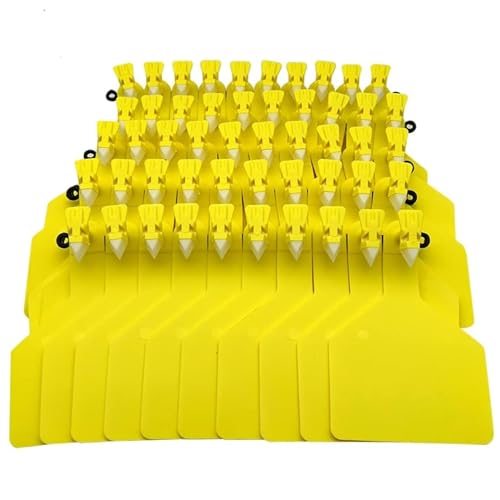 Cattle Ear Tags, 50 Pack Large Blank Livestock Identification Ear Tags for Cattle, Cow Tags, Cow Ear Tags, Flexible TPU Farm Use Tag, Yellow, Compatible with Z Tags Tagger | Exclusive Self-Piercing Tag Tip