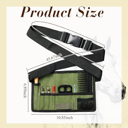 9 Pcs Horse Braiding Kit Complete Mane Horse Grooming Set with Waxed Canvas Bag Easy Start Supplies for Braiding Beginners Father's Birthday Gifts(Hunter Green) - color: Hunter Green