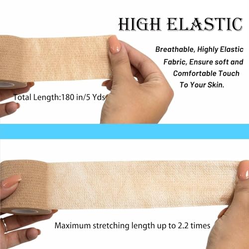 48 Pack 2” x 5 Yards Self Adhesive Bandage Wrap Athletic Elastic Breathable Cohesive Bandage Wrap Rolls for Stretch, Sports, First Aid, Wrist, Ankle Sprains, Swelling, Vet Wrap, Brown - color: Brown