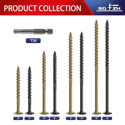 #14 x 5 Inch Lag Screws (114Pcs) 4lb. Structural Wood Screw, Black, Carbon Steel, Washer Head, Rust Resistant epoxy Coated, T30 Star Bit - color: Black, size: #14 x 5"