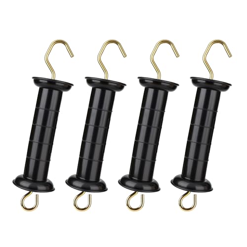 4 Pcs Plastic Electric Fence Gate Handle Insulators Spring Black Connector