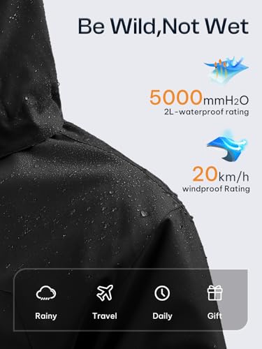 Womens Waterproof Rain jacket Lightweight Raincoat with Removable Hood - color: Black, size: Medium