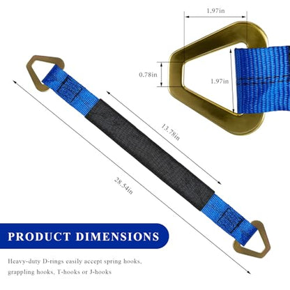 2" × 29" Premium Axle Tie Down Strap with D Rings, Heavy Duty Car Tire Wheel Tie-Down with Protective Sleeve, 6614 Lbs Adjustable Axle Tow Strap for Securing Vehicle Transport (Blue) - color: Blue