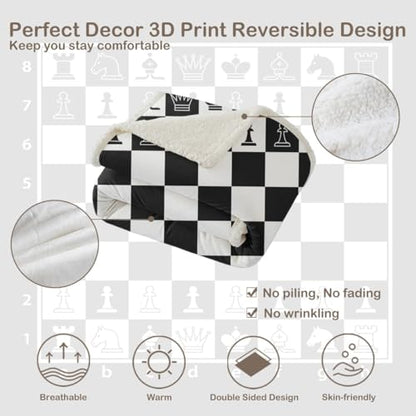 Sleepwish Chess Board Fleece Throw Blanket for Sofa Chair, 50"x60" - color: Chessboard, size: Throw