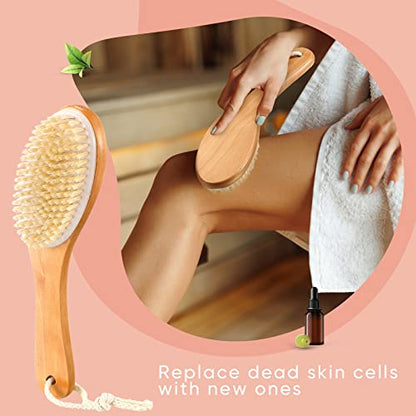 Gerrii 2 Pcs Dry Brushing Body Brush,Contoured Wooden Handle,Back Legs Feet