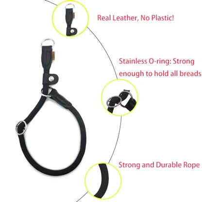 Braided Round Martingale Dog Collar, Training Collar with Slidable Stop Ring and Adjustable Stopper - Ideal for Medium Dogs (M(1/3") - 18" Long, Black) - color: Black, size: M(1/3") - 18" Long with stopper