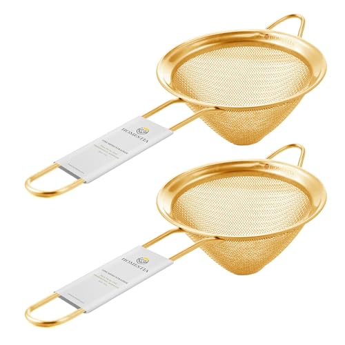 Homestia 2 Pcs Stainless Steel Fine Mesh Strainer, Tea Strainers, Gold - color: Gold, size: 2PCS