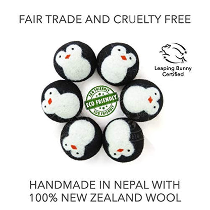 Friendsheep Wool Dryer Balls, Organic Reusable Fabric Softener Alternative for Laundry, Handmade, Fair Trade, Hypoallergenic, Eco-Friendly, Plastic-Free (6 Pack XL – Black Penguin) | Reusable fabric softener alternative Organic wool, handmade, fair trade,