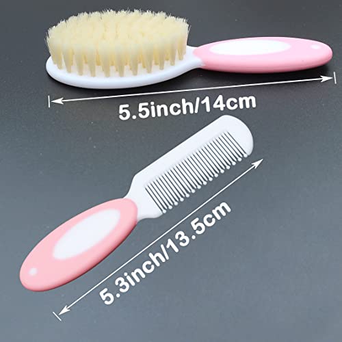 Baby Hair Brush and Comb Set, Baby Brush with Soft Natural Bristles - color: Pink
