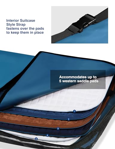 Harrison Howard Western Saddle Pad Carrier - Holds Multiple Pads With Vented Sides - English or Western Tack Bag - Blue - color: Blue