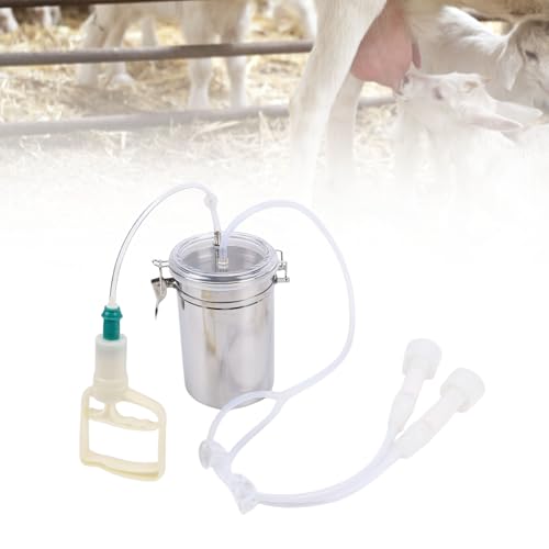 Stainless Steel Manual Milking Machine 2000ml, Strong Suction Large Capacity for Plant Farm Transparent Lid with Wide Application for Sheep Cow Goat