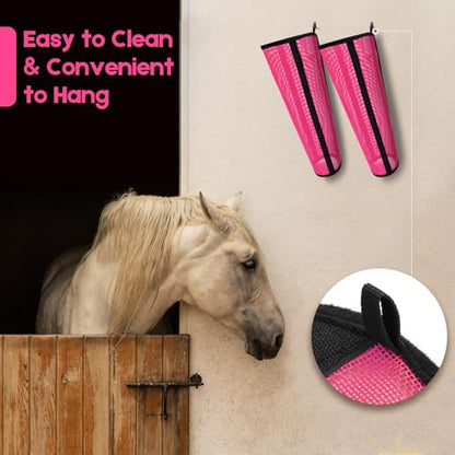 Fly Boots for Horses Set of 4 – Innovative Curved-Edge Design, Anti-Sag Stays, Breathable Mesh Leg Protection, Reduces Stomping & Fatigue, Comfort Fit for Medium to Large Horses - Pink