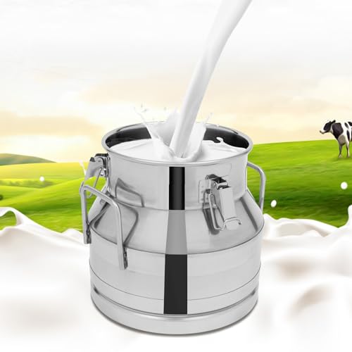 Milk Bucket 12L/3gal Stainless Steel Milk Transport Barrel with Lid, 12×11in Heavy Duty Milk Jugs with Three Buckles and Two Sturdy Handles for Oil, Milk, Coffee, Wine, Tea, Honey - size: 12L/3gal-12×11in