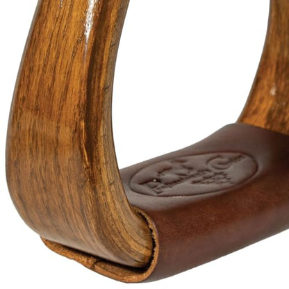 Professional's Choice Wood Horse Riding Stirrups | Leather Tread, Stainless Steel Hardware, Smoothed Edges, Glossy Western Finish - color: Medium Wood, size: 2"