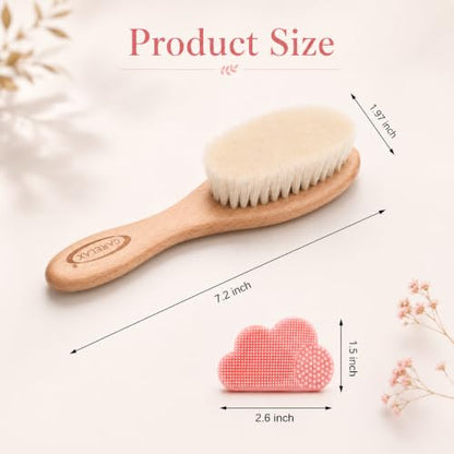 Baby Hair Brush & Comb Set, Organic Wooden Hairbrush Natural Goat Bristles for Newborns & Toddlers, Ideal for Cradle Cap & Itching, Perfect Shower and Registry Gift for Infant, Toddler (2pcs-Pink) - size: 2pcs-pink