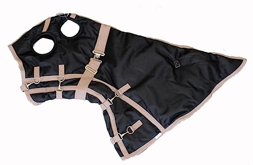AJ Tack 1200D Waterproof Winter Horse Blanket with Hood - 400g Heavyweight Turnout with Fleece Collar, Shoulder Gussets & Tail Flap - Black 68" - size: 68 Inches Small