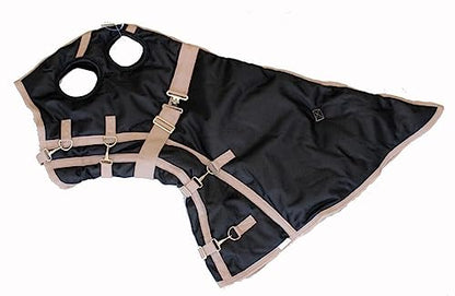 AJ Tack 1200D Waterproof Winter Horse Blanket with Hood - 400g Heavyweight Turnout with Fleece Collar, Shoulder Gussets & Tail Flap - Black 68" - size: 68 Inches Small