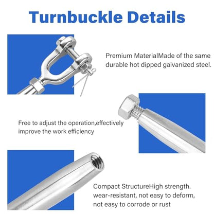Turnbuckle, 2 Pack 3/8 (M10) 304 Stainless Steel Turnbuckle, 3,200 lb WLL - size: 3/8in （2pcs）