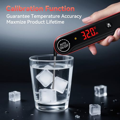 0.3s Instant Read Meat Thermometer, IP67 Waterproof (Red) - color: Red
