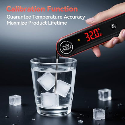 0.3s Instant Read Meat Thermometer, IP67 Waterproof (Red) - color: Red