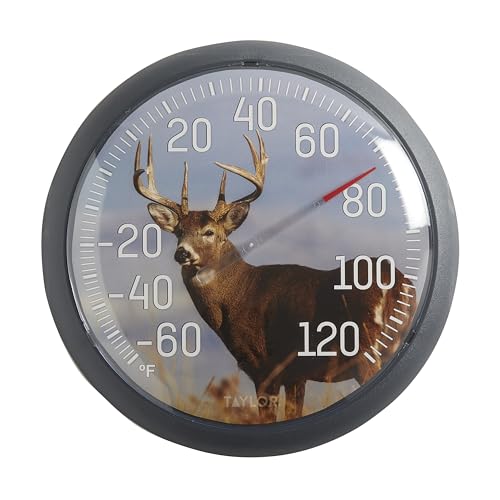Taylor 13.25 Inch in/Out Dial Weather Thermometer - Deer - style: White Tail Deer