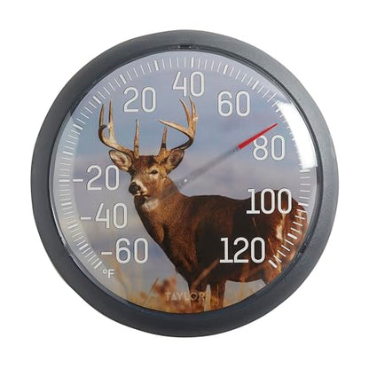 Taylor 13.25 Inch in/Out Dial Weather Thermometer - Deer - style: White Tail Deer