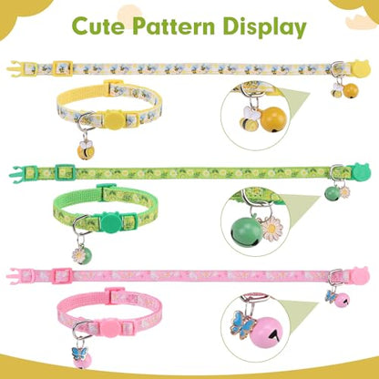 BINGPET Cat Collar Breakaway with Bell, Cute Kitten Collar,Flower and Bee - color: Flower Garden-3pcs