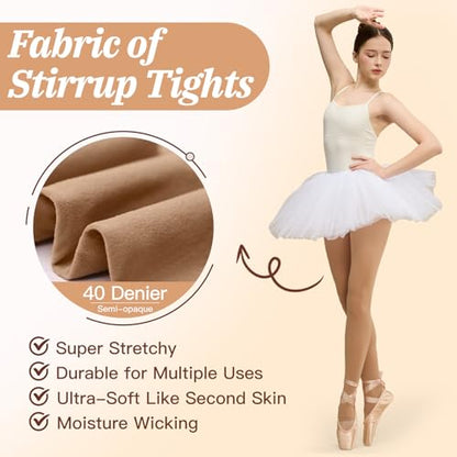 MANZI Women's Stirrup Tights Convertible Dance Tights Adult Women for Ballet Pack of 2 - color: Light Suntan, size: Small-Medium
