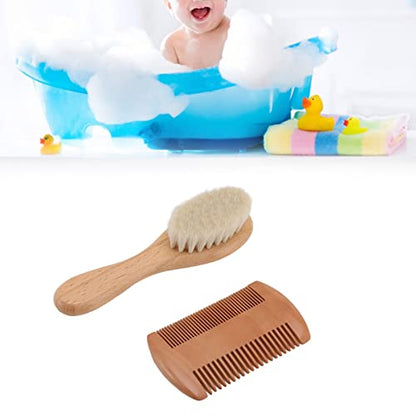 Baby Hair Brush Set, Natural Goat Hair Bristles Gentle on Scalp, Double Sided Comb, Newborn Scalp Massage Tool, Soft and Non-Irritating for Sensitive Skin, for Newborns Toddlers Ba