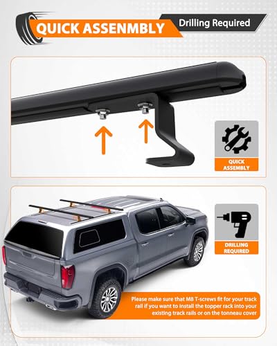 MELIPRON Heavy Duty Truck Topper Roof Rack for Truck Cap, 500LB Capacity | 50" Aluminum Ladder Rack Fit Camper Shell and Truck Caps, Ideal for Kayaks, Canoes, Camping Gear and Outdoor Adventure - size: 50"