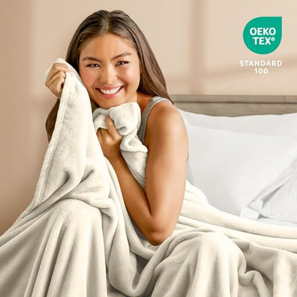 Bare Home Fleece Blanket Luxury Microplush (Full/Queen, Oyster) - color: 20 - Oyster, size: Full/Queen