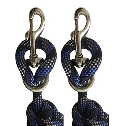 Majestic Ally 14' Pack of 2 Poly Training Lead Rope with Leather Popper for Horses & Livestock – 14 Foot Long and 5/8 inch Thick - Replaceable Heavy-Duty Bolt Snap (Navy-Blue-White) - color: Navy-Blue-White
