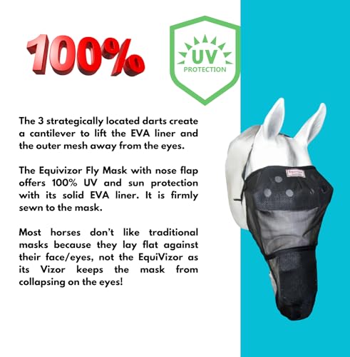EquiVizor 95% UV Eye Protection (COB) Horse Fly Mask with Nose - Help with Uveitis, Corneal Ulcer, Light Sensitive. Designed to Stay On Your Horse, Off The Ground - size: Cob