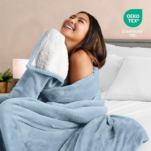 Bare Home Sherpa Fleece Blanket (Twin/Twin XL, Light Blue) | Reversible Blanket for Bed, Sofa, and Couch, Warm & Lightweight, Fluffy & Soft - color: 15 - Light Blue, size: Twin/Twin XL