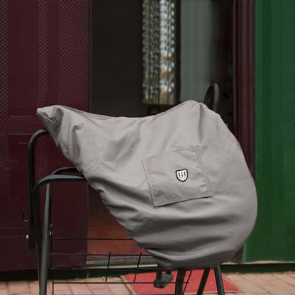 Harrison Howard Premium English Saddle Cover, Waterproof & Breathable Fleece-Lined Protective Saddle Cover - color: Charcoal Grey, size: Dressage-One Size