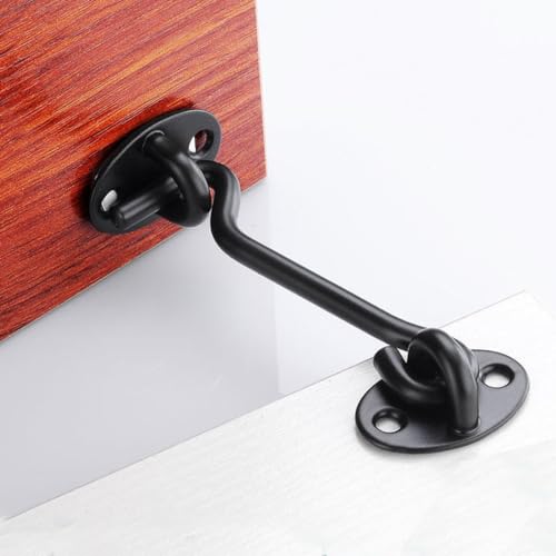 2 Pcs Barn Door Lock, 4 inch Steel Hook and Eye Latch for Door, Black - size: 4 Inch