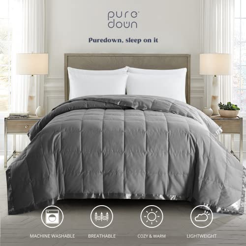 puredown® Blankets King Size - Soft Lightweight Down Blanket for Bed, Cozy Warm Luxury Bed Blanket with Satin Trim, Dark Gray (108"X90") - color: 03 Dark Gray, size: King