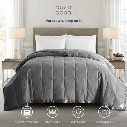 puredown® Blankets King Size - Soft Lightweight Down Blanket for Bed, Cozy Warm Luxury Bed Blanket with Satin Trim, Dark Gray (108"X90") - color: 03 Dark Gray, size: King