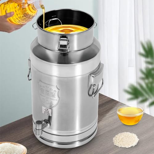 20L/5.28Gal Stainless Steel Beverage Storage Dispenser with a Spigot Milk Can Drink Jug Dispenser with Hangable Lid, 9.84 * 18.11in (Silver - 20L/5.28Gal) - color: Silver - 20L/5.28Gal