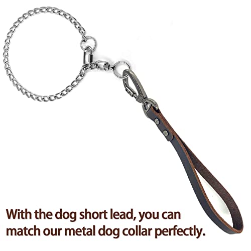 Genuine Leather Short Dog Lead, Strong Traffic Pet Leads with Heavy Duty Metal Hook, Handmade Short Dog Leashes for Big Large Medium Dogs Training and Walking (Classic Style)