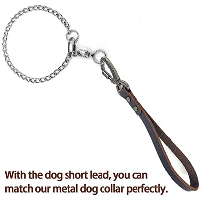 Genuine Leather Short Dog Lead, Strong Traffic Pet Leads with Heavy Duty Metal Hook, Handmade Short Dog Leashes for Big Large Medium Dogs Training and Walking (Classic Style)