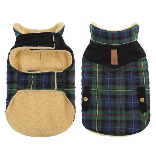 Queenmore Plaid Dog Winter Coat Quilting Warm Cold Weather Puffer Jacket - color: Green Plaid, size: Small