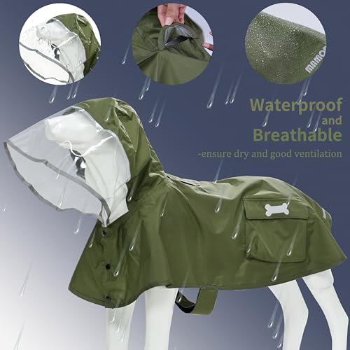 Waterproof Dog Raincoat, Adjustable Reflective Lightweight Pet Rain Clothes with Poncho Hood (Army Green, Medium) - color: Army Green, size: Medium(13-22lb)