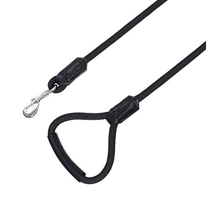 Mile High Life Dog Leash with Genuine Leather-Wrapped Ends/Handle, 4/5/6FT - color: Black, size: 48 Inch-1/2"