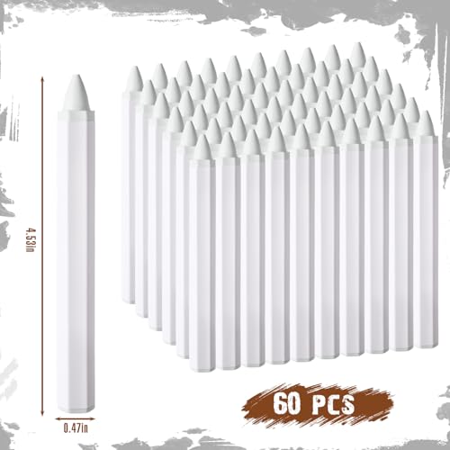 MotiMind 60 Pcs Industrial Lumber Crayons Bulk Wax Tire Marker Construction Marker for Craft Detailed Marking on Lumber Metal Carton Ceramics Concrete Glass Plastic 4.45" x 0.43" (White) - color: White