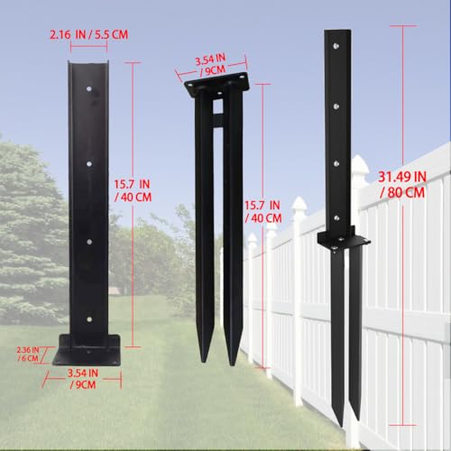 Fence Post Repair Kit,2PCS Thickened Heavy Duty Steel Support Kit for Fixing Tilted or Broken Wood Fence Post, Black
