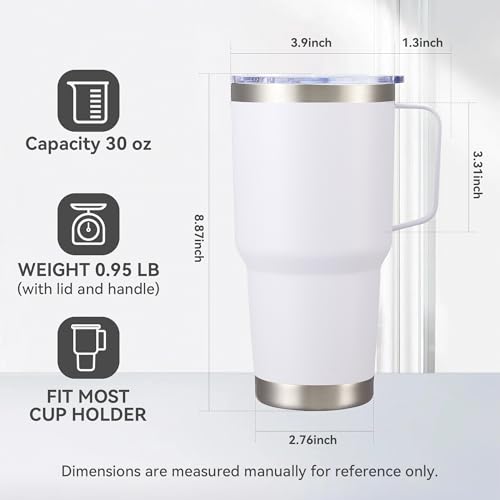 30 oz Stainless Steel Tumblers Bulk with Handle and Lid, 4 Pack - color: White