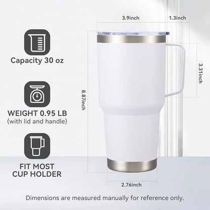 30 oz Stainless Steel Tumblers Bulk with Handle and Lid, 4 Pack - color: White