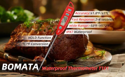 BOMATA Digital Water Thermometer for Liquid, Meat, Cooking, IPX7 Waterproof | Instant Read Food Thermometer, 5in Long Probe for Candle, Water, Meat, BBQ! T101 (Red Color)… - color: Red