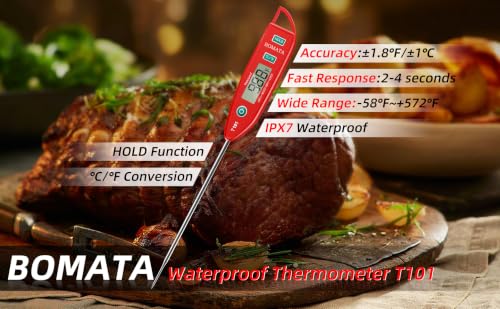 BOMATA Digital Water Thermometer for Liquid, Meat, Cooking, IPX7 Waterproof - color: Red